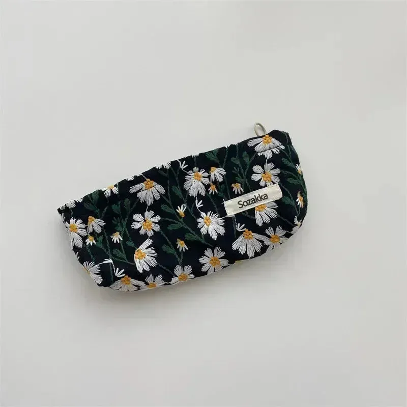 Uakiss Women Floral Beauty Cosmetic Bag Makeup Case Organizer Korean Embroidery Corduroy Travel Large Wash Toiletry Storage Bag Pouch