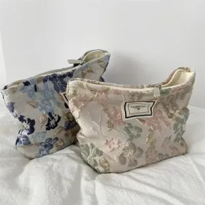 Uakiss Women Floral Beauty Cosmetic Bag Makeup Case Organizer Korean Embroidery Corduroy Travel Large Wash Toiletry Storage Bag Pouch