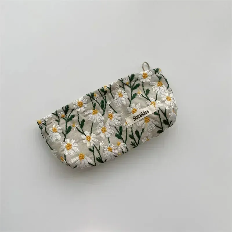 Uakiss Women Floral Beauty Cosmetic Bag Makeup Case Organizer Korean Embroidery Corduroy Travel Large Wash Toiletry Storage Bag Pouch